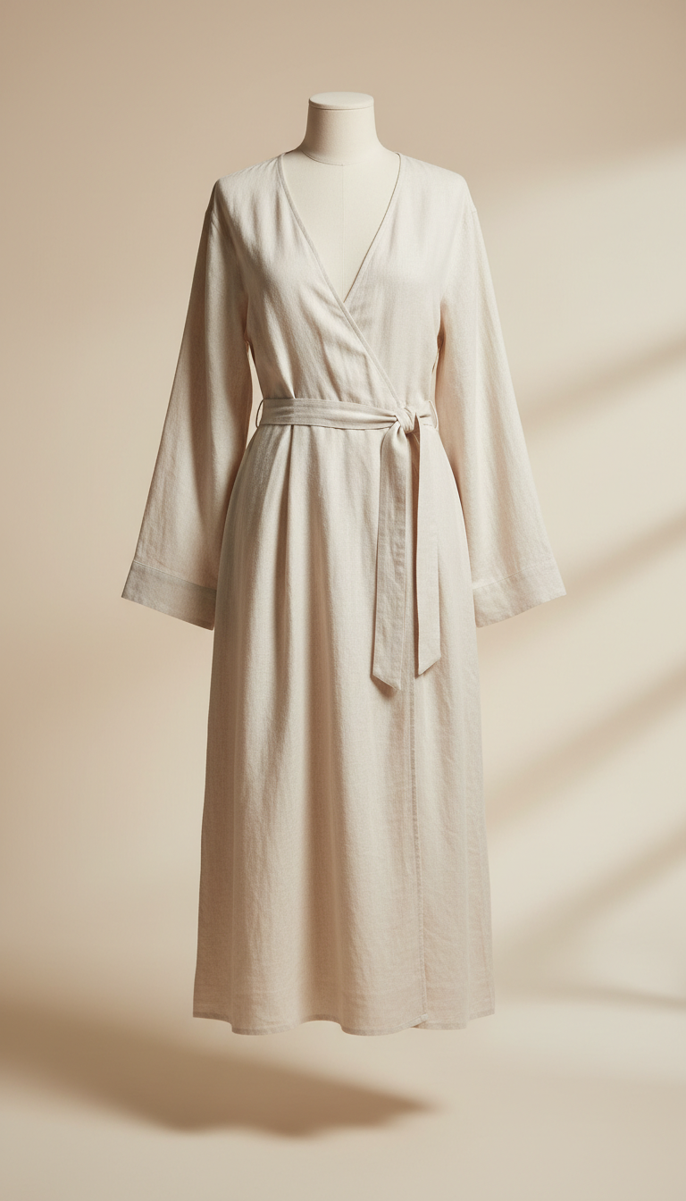 Vestido cruzado de lino alabastro