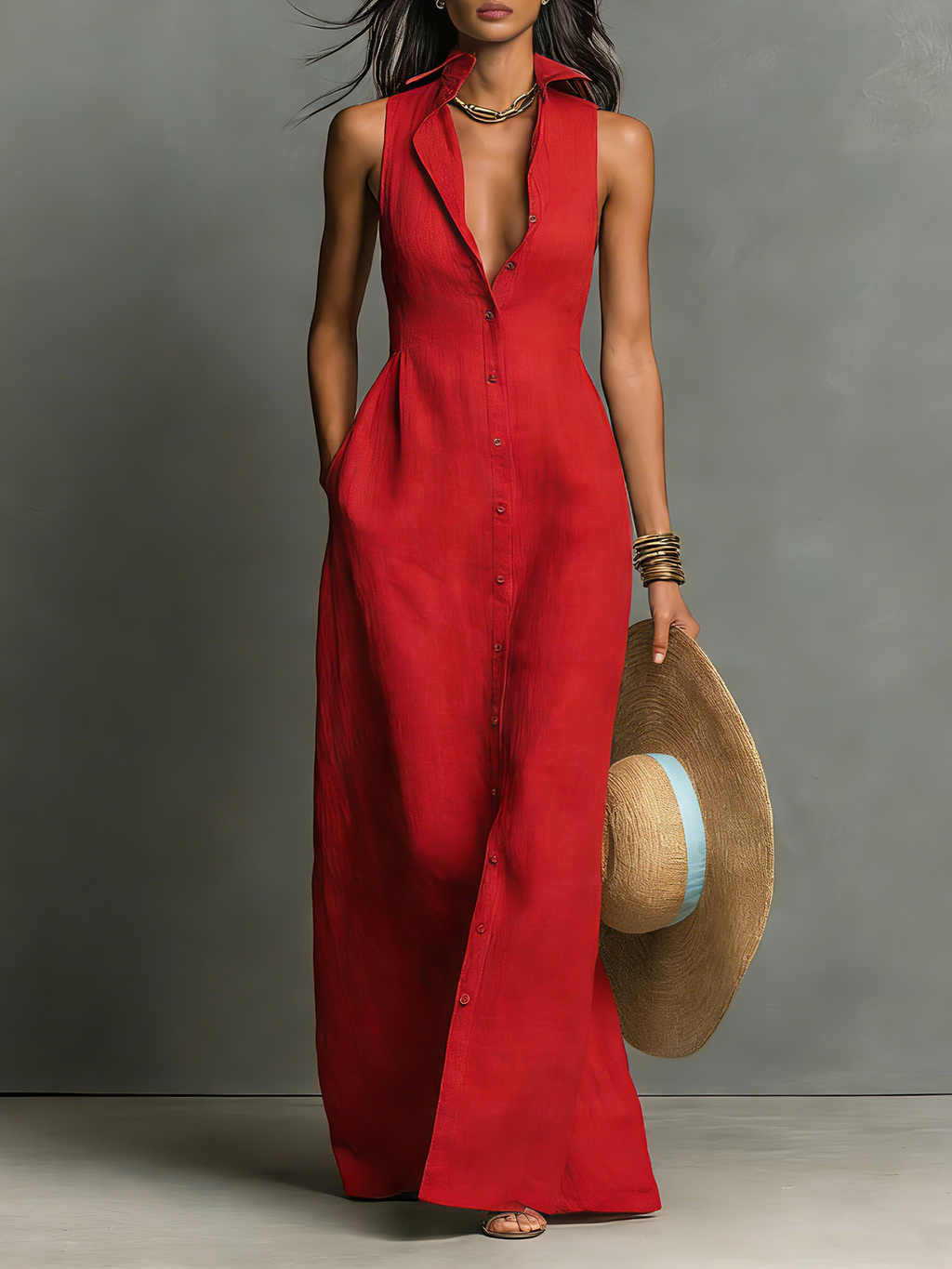 Women's Minimalist Linen-Blend Collared Single-Breasted -  One