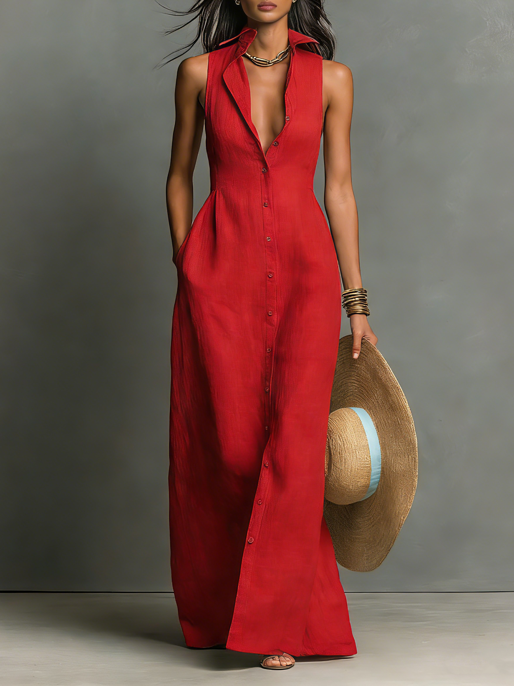 Women's Minimalist Linen-Blend Collared Single-Breasted -  One