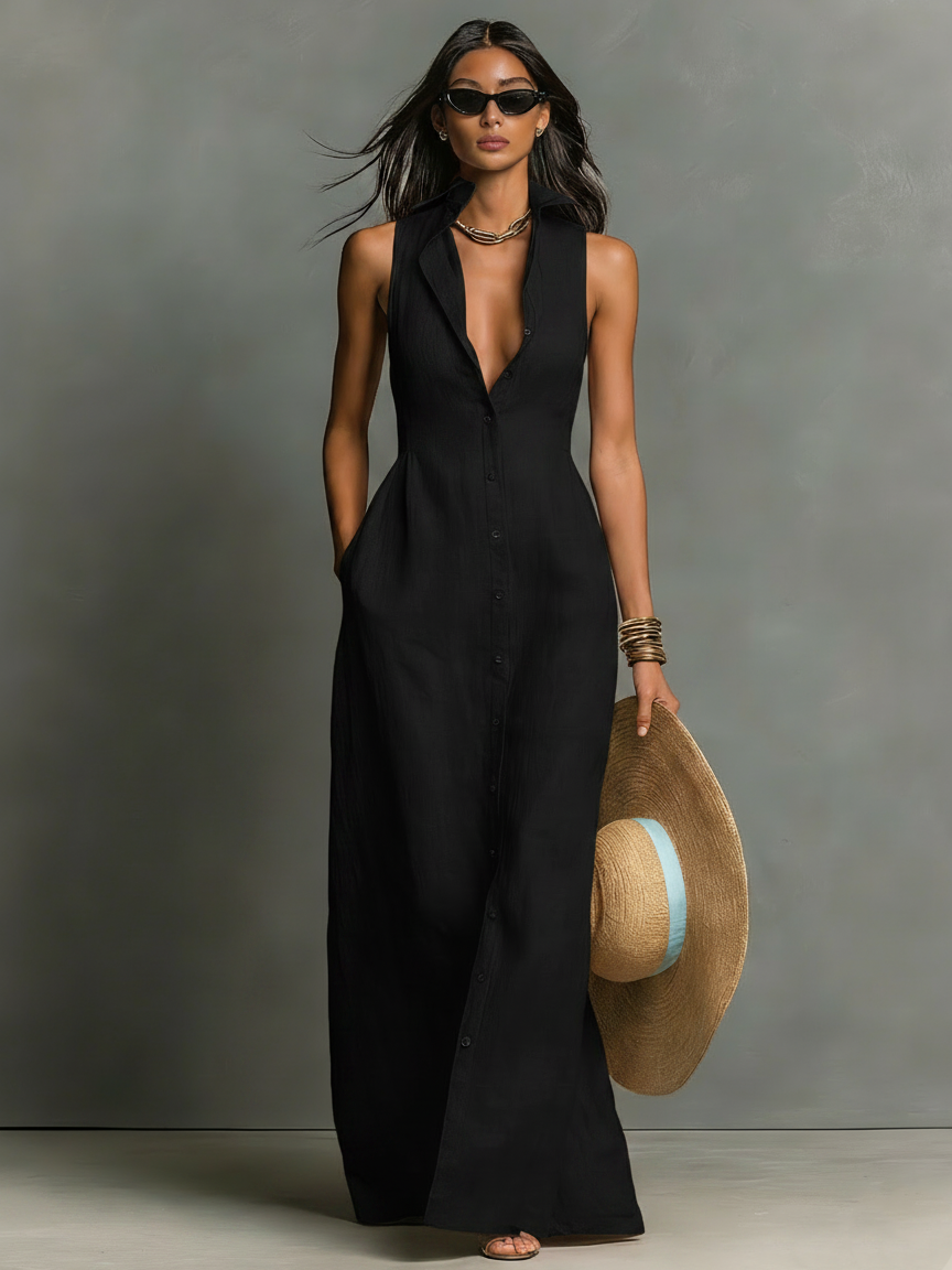 Women's Minimalist Linen-Blend Collared Single-Breasted -  One